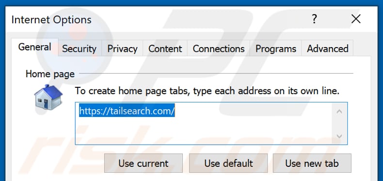 Removendo tailsearch.com da página inicial do Internet Explorer