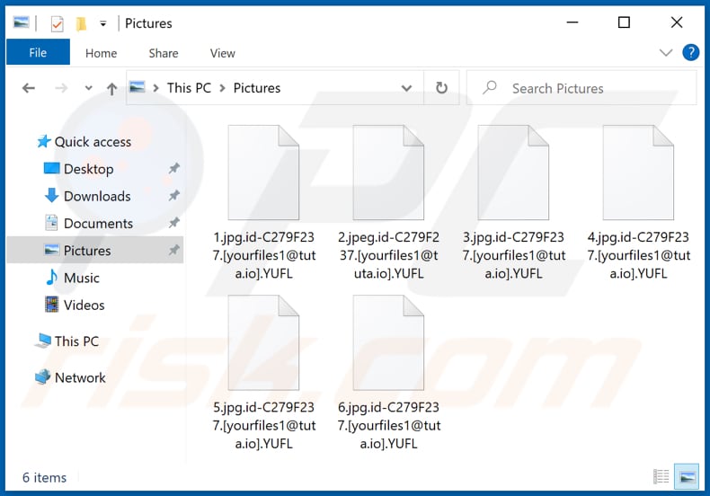 Ficheiros encriptados pelo ransomware YUFL (extensão .YUFL)