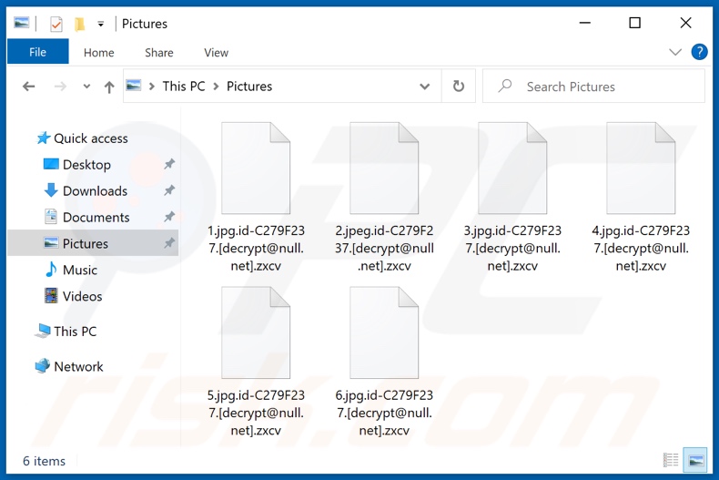 Ficheiros encriptados pelo ransomware Zxcv (extensão .zxcv)
