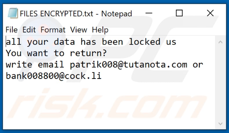Ficheiro de texto do ransomware cvc (FILES ENCRYPTED.txt)