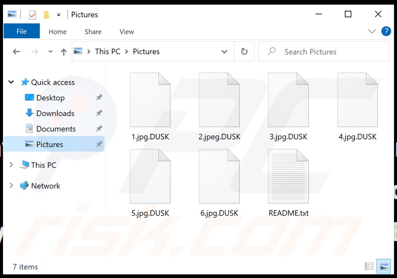 Ficheiros encriptados pelo ransomware DUSK 2 (extensão .DUSK)