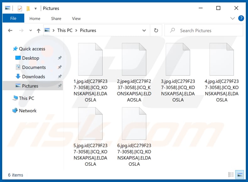 Ficheiros encriptados pelo ransomware ELDAOSLA (extensão .ELDAOSLA)