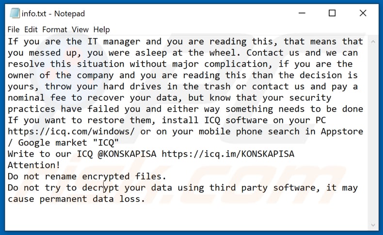Ficheiro de texto de ransomware ELDAOSLA (info.txt)