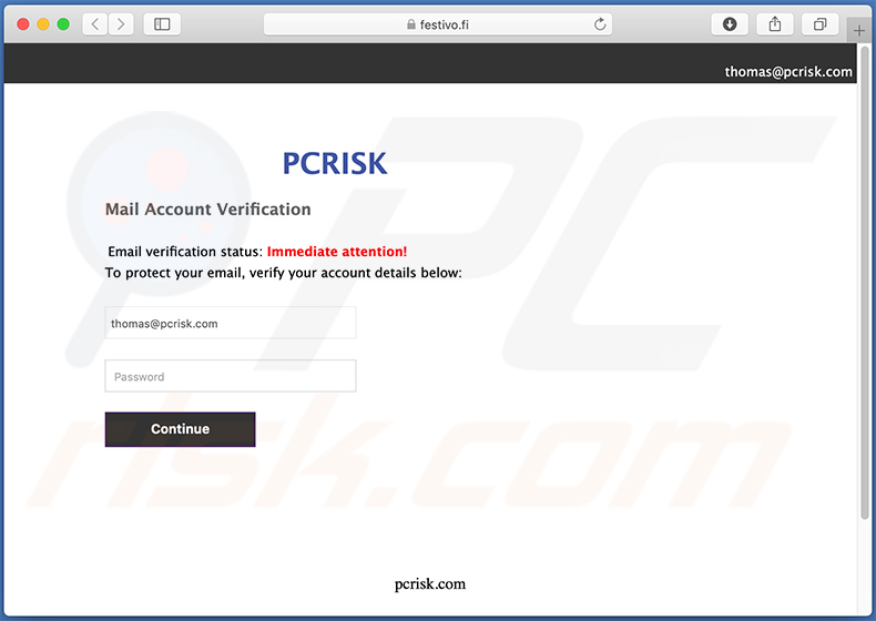 Email de spam usado para promover o site de phishing festivo.fi 