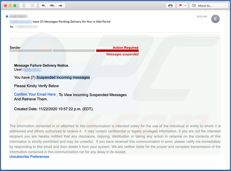 Site de phishing promovido via e-mail de spam (2020-11-23)