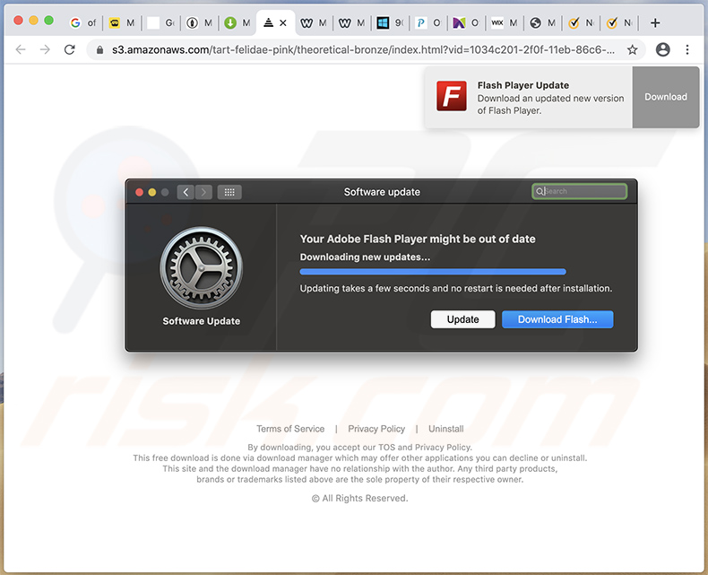 sequestrador de navegador flip-search.com a ser promovido através de sites falsos de atualização de Flash player