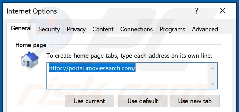 Removendo imoviesearch.com da página inicial do Internet Explorer