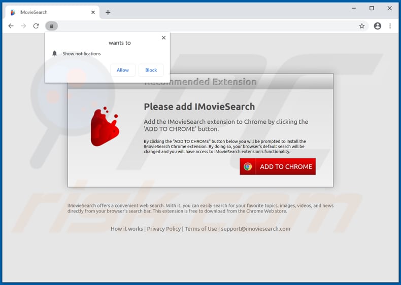 Segundo site que promove o sequestrador de navegador IMovieSearch (Chrome) 2