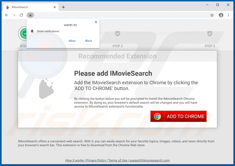 Site usado para promover o sequestrador de navegador IMovieSearch
