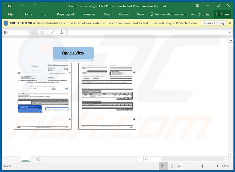 Documento malicioso do MS Excel utilizado para distribuir malware Dridex