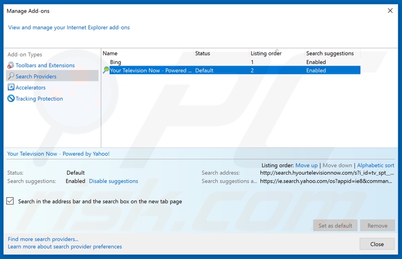 Removendo moviesearchtv.com do mecanismo de pesquisa padrão do Internet Explorer