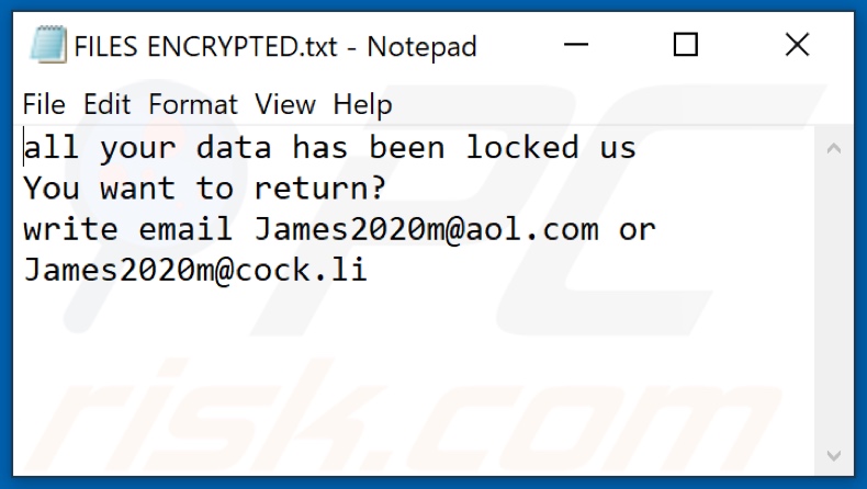 ficheiro de texto do ransomware MUST (FILES ENCRYPTED.txt)