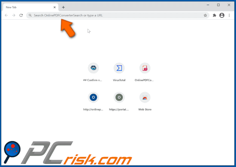 GIF de aparência de sequestrador de navegador OnlinePDFConverterSearch