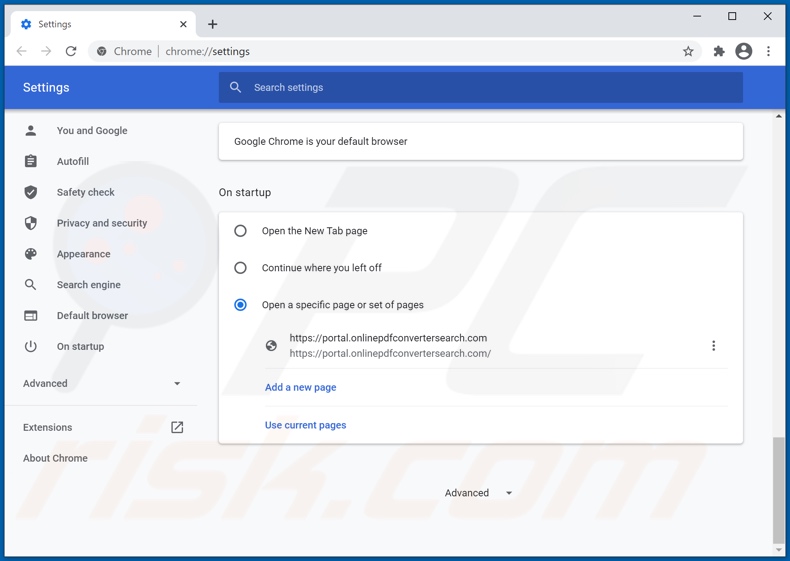 Removendo onlinepdfconvertersearch.com da página inicial do Google Chrome