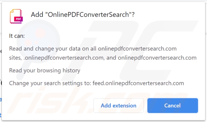 Sequestrador de navegador OnlinePDFConverterSearch a pedir permissões