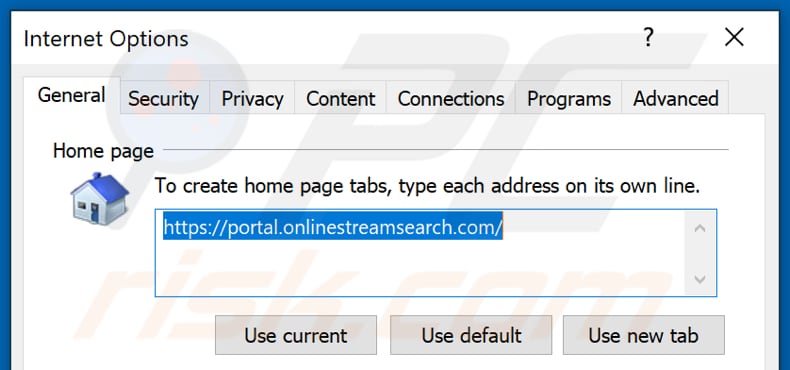 Removendo onlinestreamsearch.com da página inicial do Internet Explorer