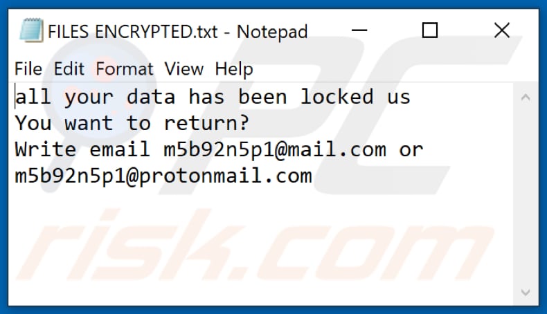 Ficheiro de texto do ransomware Sss (FILES ENCRYPTED.txt)