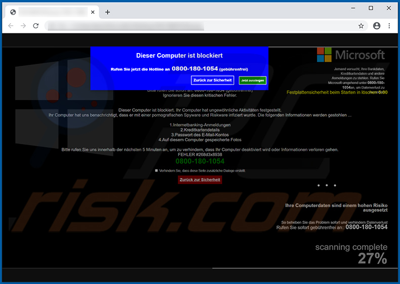 Variante alemã do pop-up da fraude This computer is blocked