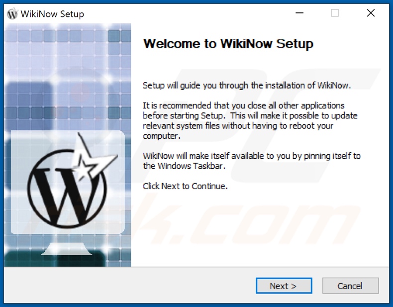 Instalador do adware WikiNow