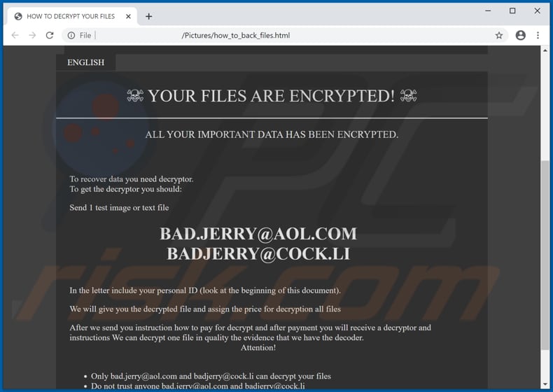 Mensagem de pedido de resgate do ransomware Xxx (how_to_back_files.html)