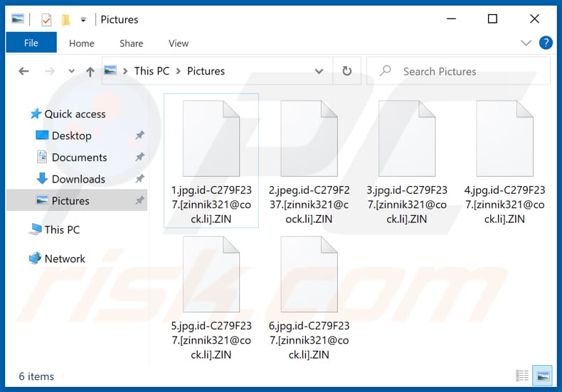 Ficheiros encriptados pelo ransomware ZIN (extensão .ZIN)