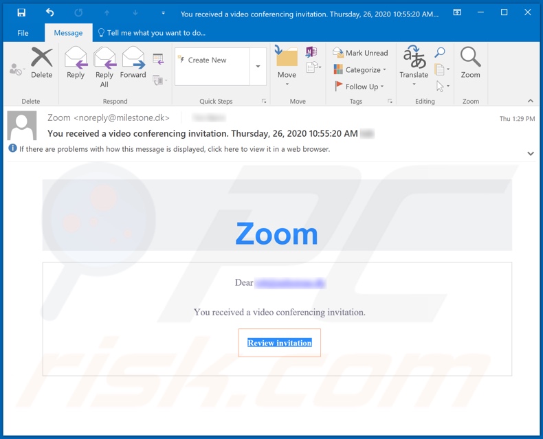 campanha de spam fraudulenta Zoom email