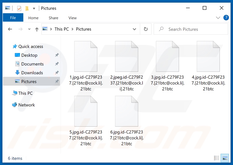 Ficheiros encriptados pelo ransomware 21btc (extensão .21btc)