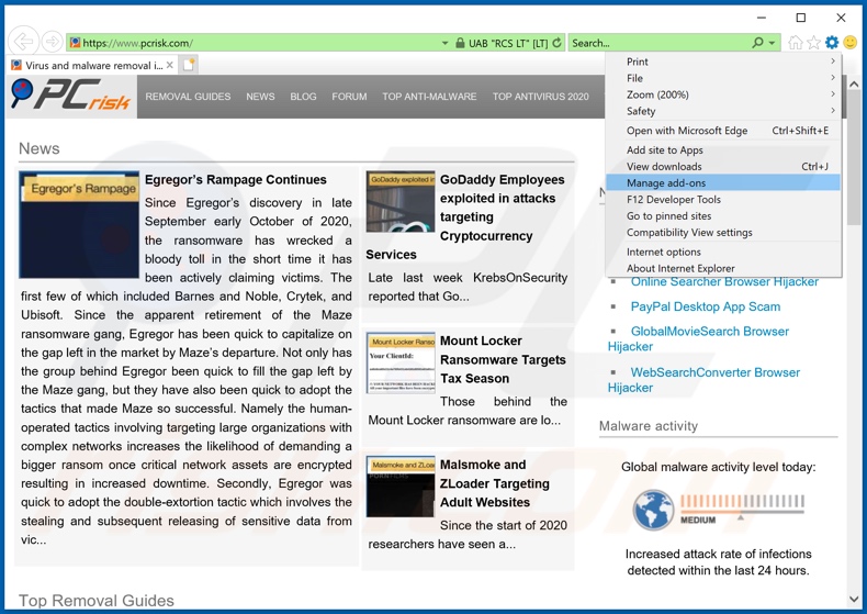 Remoção dos anúncios Adrozek do Internet Explorer passo 1
