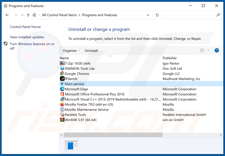 Desinstalação de adware Adrozek através do painel de controlo