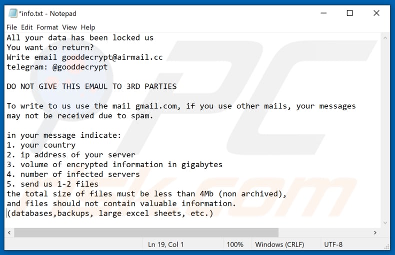 Ficheiro de texto do ransomware Banhu (info.txt)