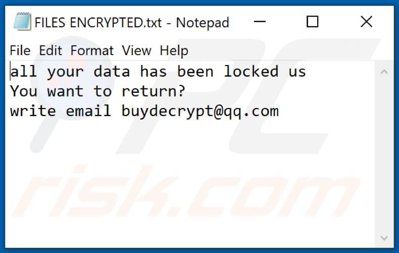 Ficheiro de texto do ransomware Bip