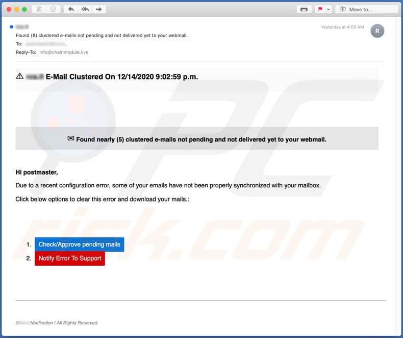 Campanha de email spam da fraude por email E-Mail Clustered