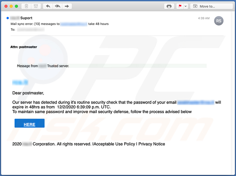 email de spam a promover o site de phishing (2020-12-03)