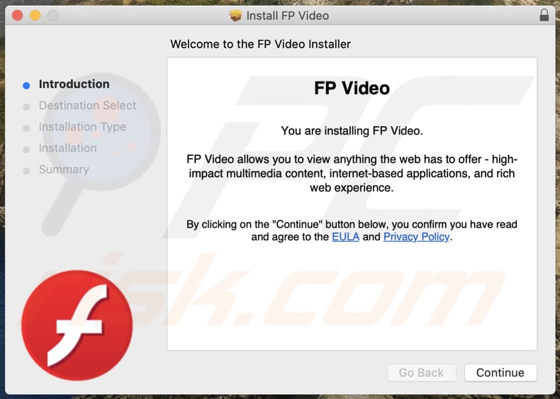 Instalador fraudulento usado para promover o adware FPVideo