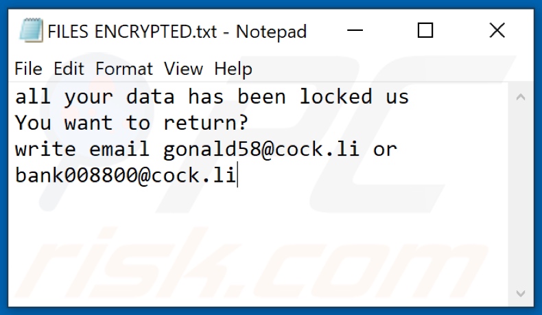 Ficheiro de texto de ransomware GLB (FILES ENCRYPTED.txt)