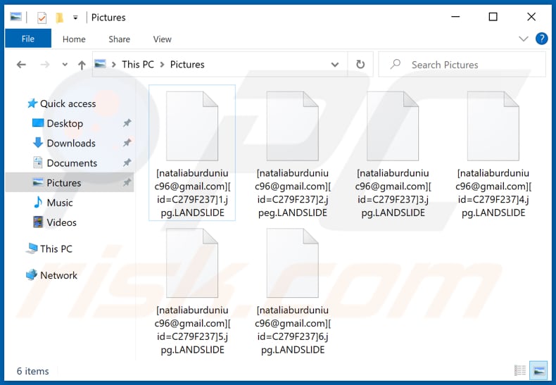 Ficheiros encriptados pelo ransomware LANDSLIDE (extensão .LANDSLIDE)