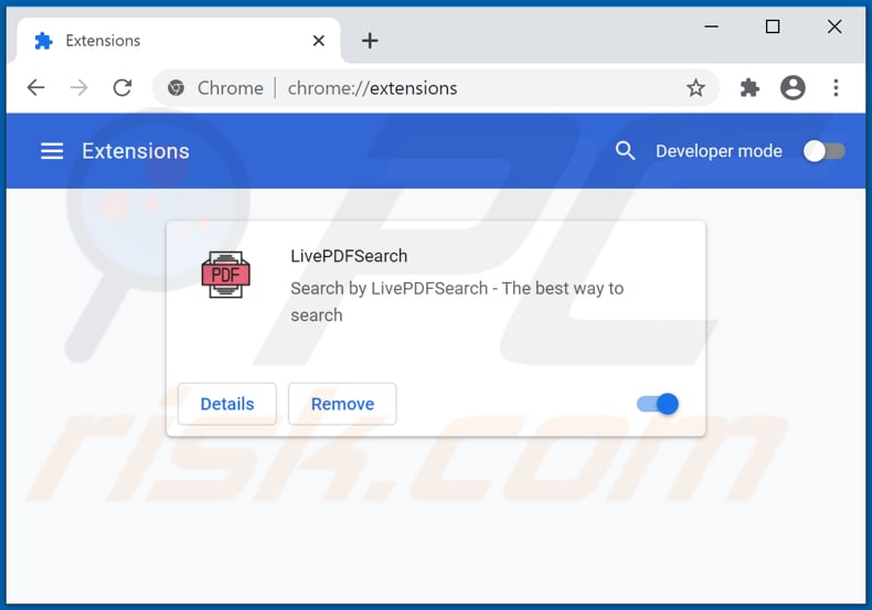 Removendo as extensões do Google Chrome relacionadas ao livepdfsearch.com