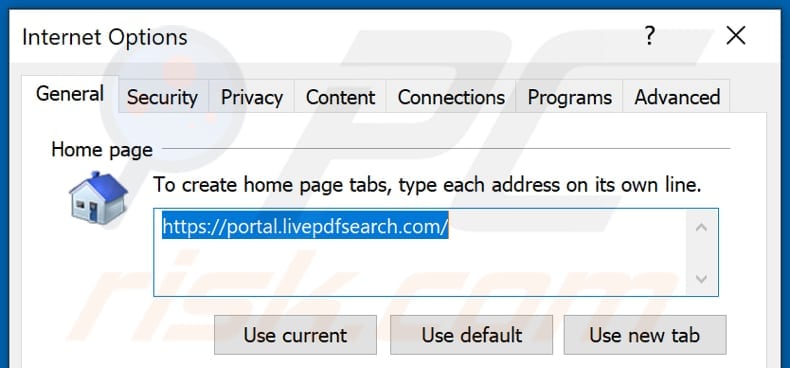 Removendo livepdfsearch.com da página inicial do Internet Explorer