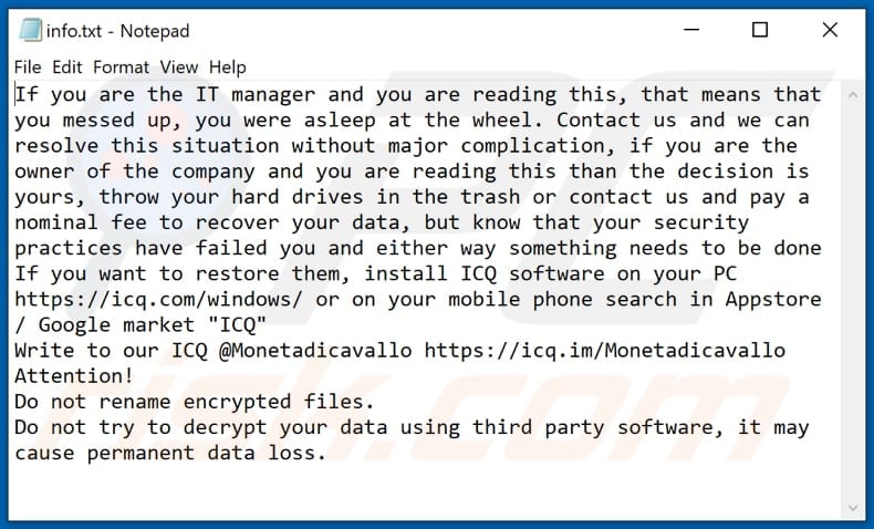 Ficheiro de texto do ransomware MONETA (info.txt)