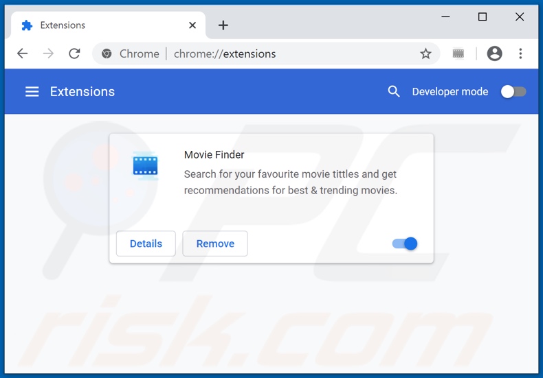 Remoção dos anúncios do Movie Finder do Google Chrome passo 2