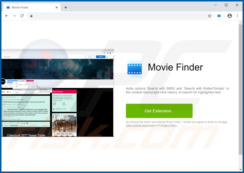 Site usado para promover adware Movie Finder
