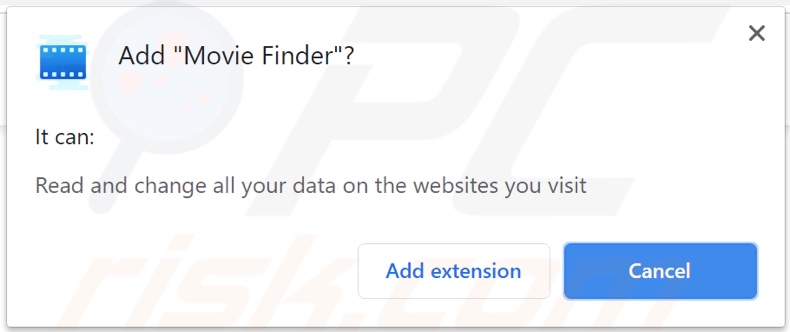 Adware Movie Finder a pedir permissões