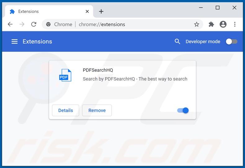 Removing pdfsearchhq.com related Google Chrome extensions