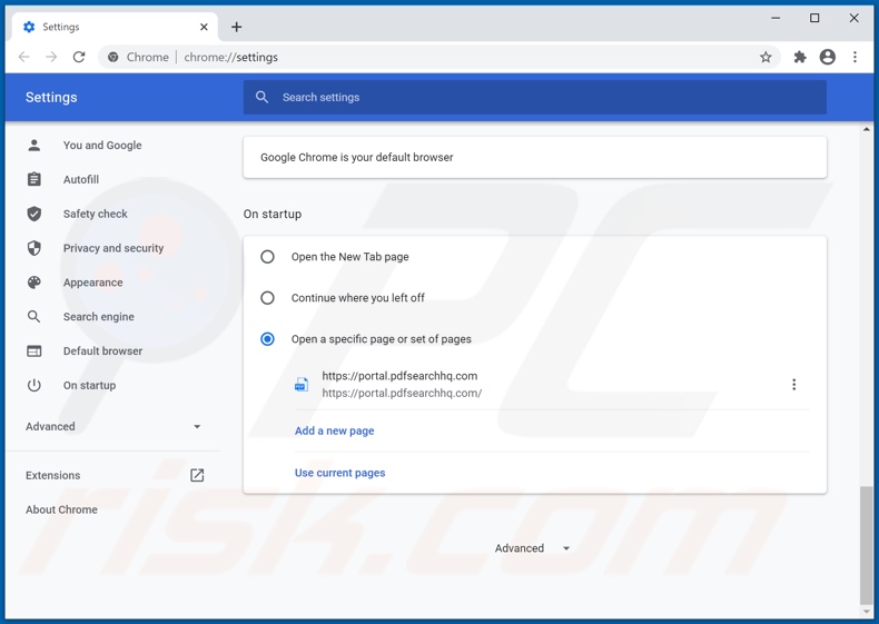 Removendo pdfsearchhq.com da página inicial do Google Chrome