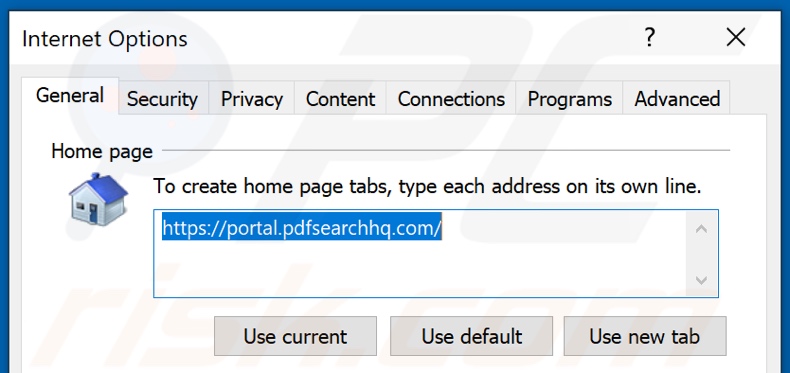Removendo pdfsearchhq.com da página inicial do Internet Explorer