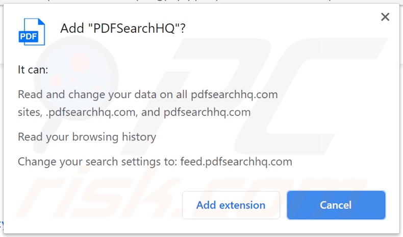 Sequestrador de navegador PDFSearchHQ a pedir permissões
