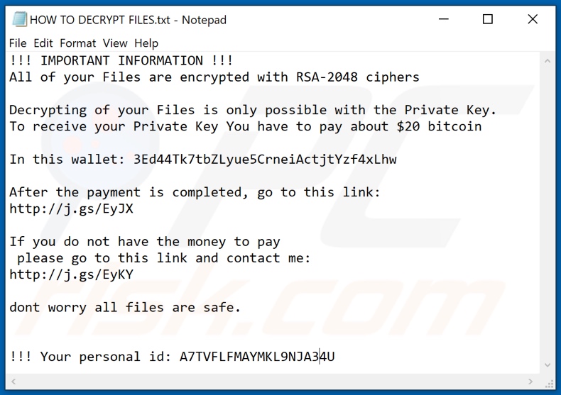 Instruções de desencriptação do Snopy (HOW TO DECRYPT FILES.txt)