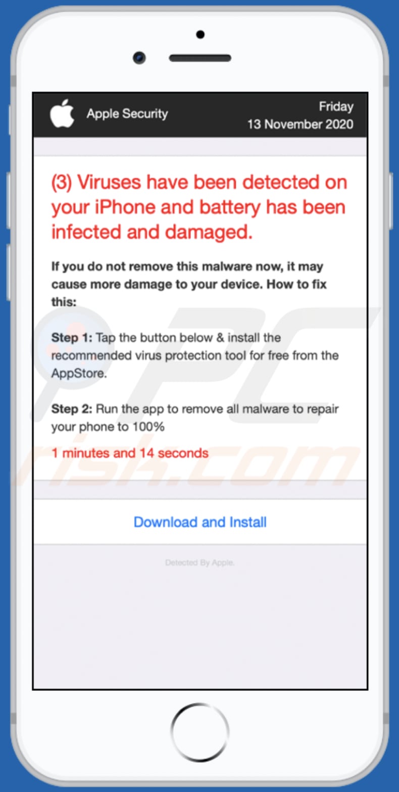 pop-up da página de fundo da fraude 3 viruses have-been detected on your iphone