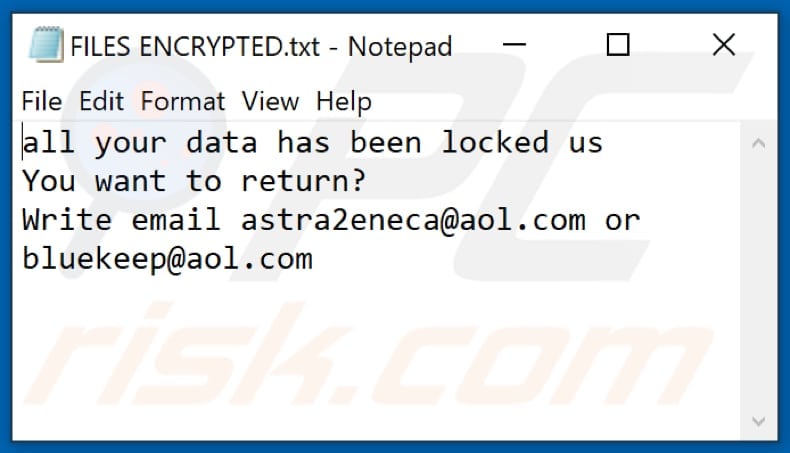 Aol ransomware text file (FILES ENCRYPTED.txt)