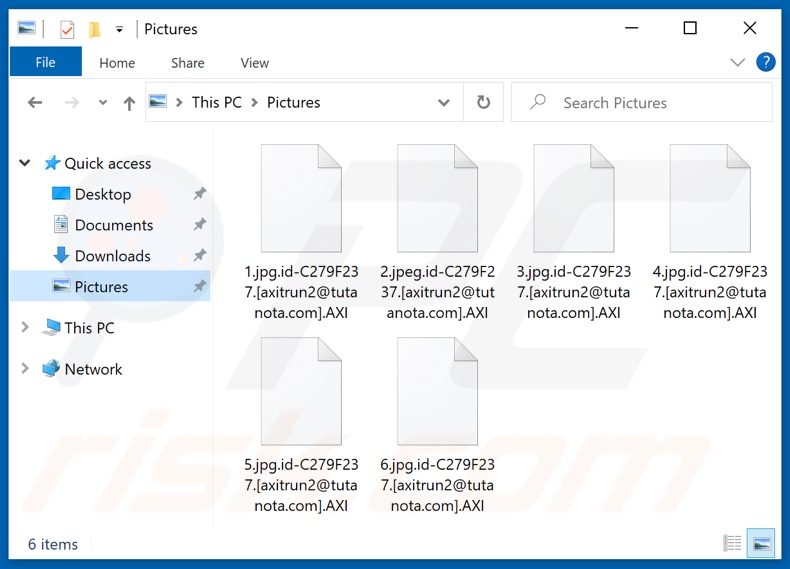 Ficheiros encriptados pelo ransomware AXI (extensão .AXI)